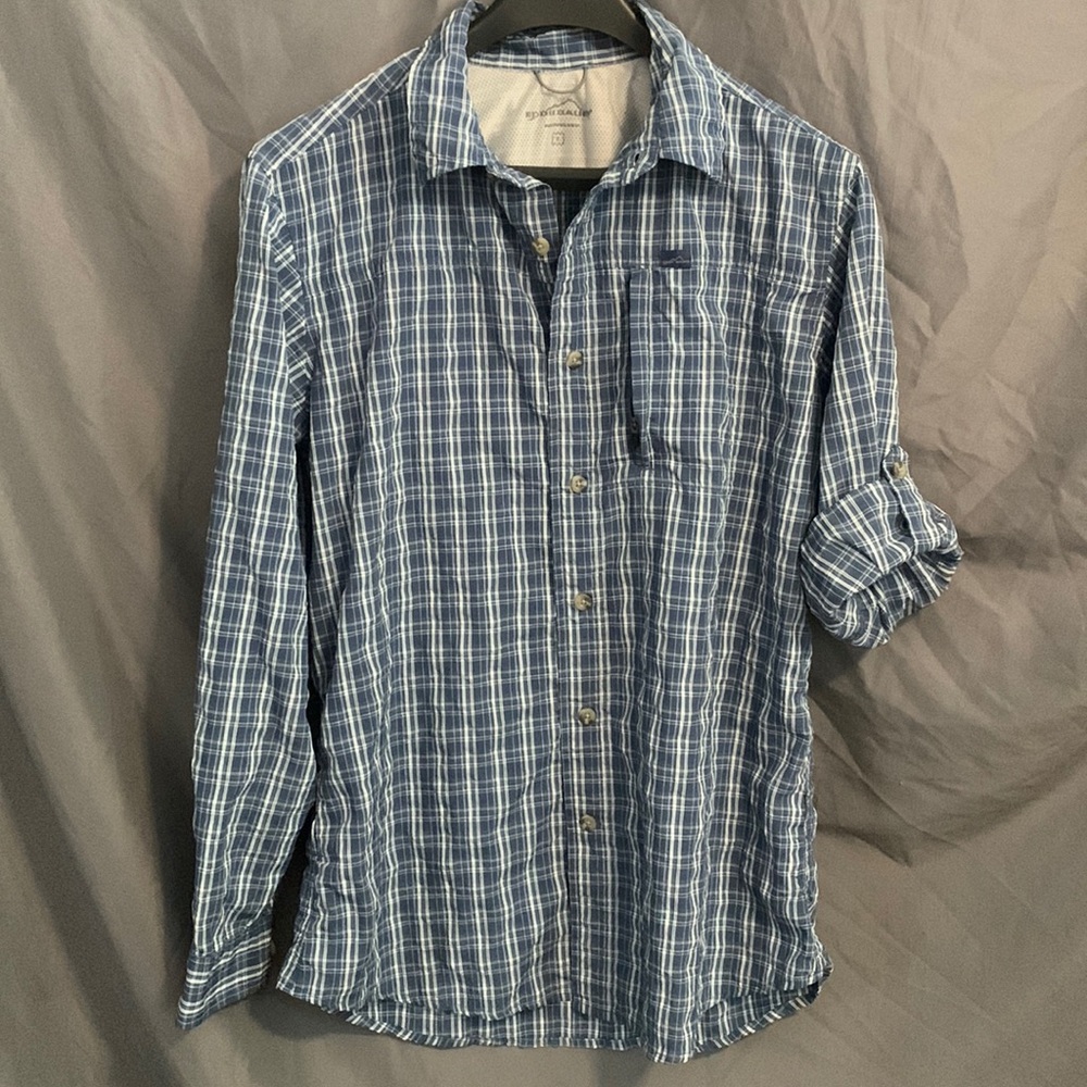 Eddie Bauer Men’s Pack It Seersucker Vented Long-Sleeve Shirt Size Small